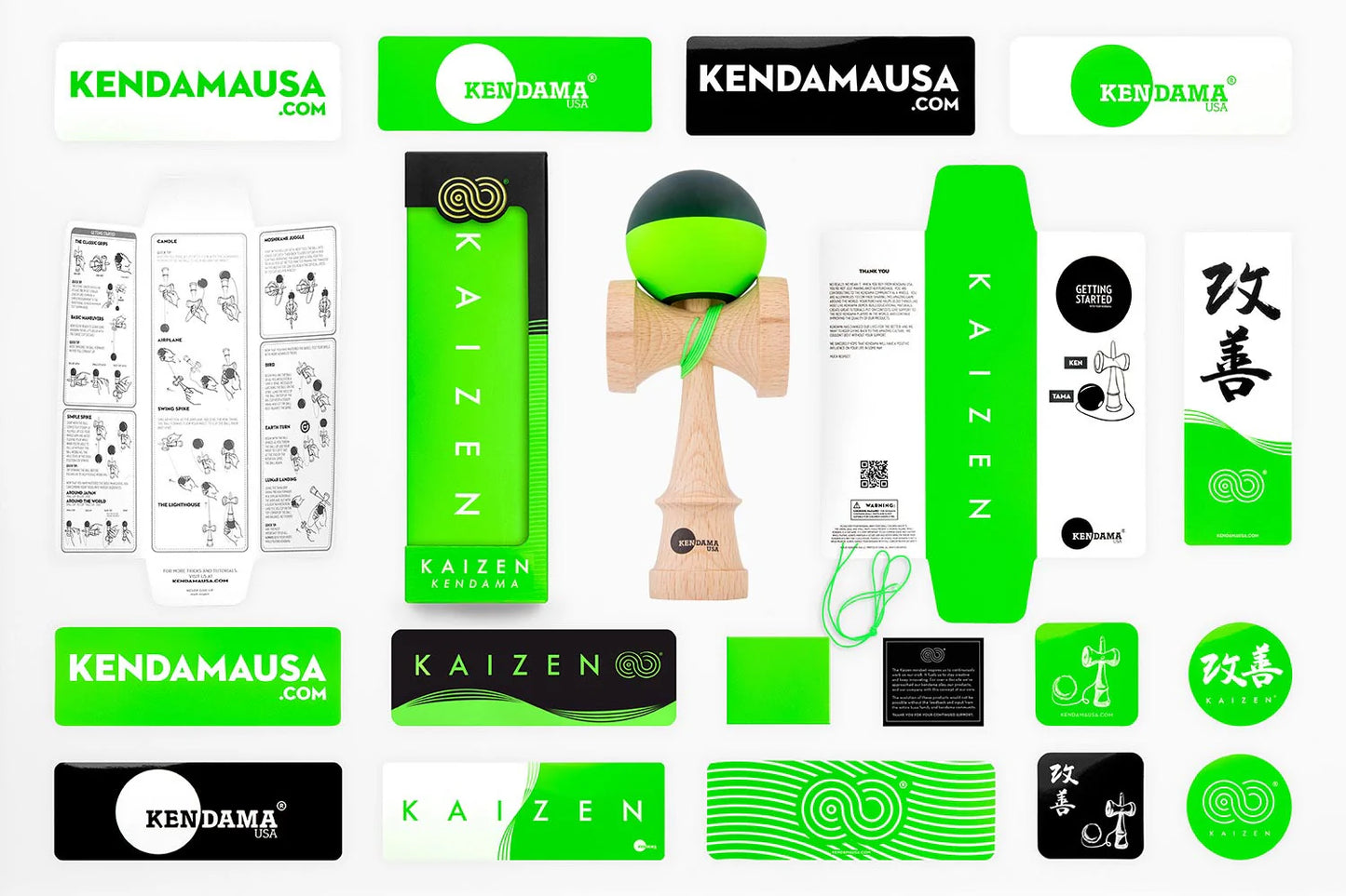 KENDAMA USA Improved Half - Nova Shape - Green &amp; Black - Silk Painting